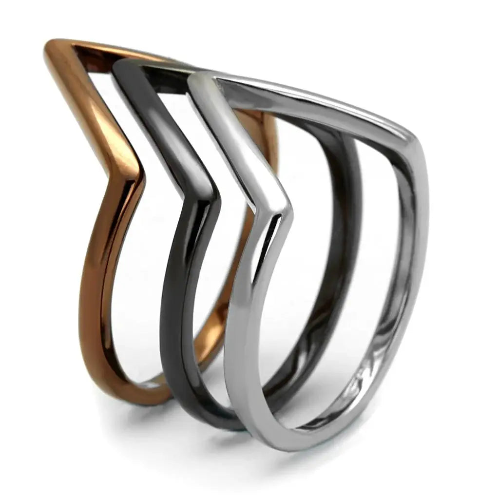 TK2649 - Three Tone IPï¼ˆIP Light Coffee & IP Light Black & High Polished) Stainless Steel Ring with No Stone - Alamode - Flyclothing LLC