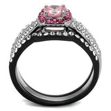 TK2651 - Two-Tone IP Black (Ion Plating) Stainless Steel Ring with AAA Grade CZ in Light Rose - Alamode - Flyclothing LLC