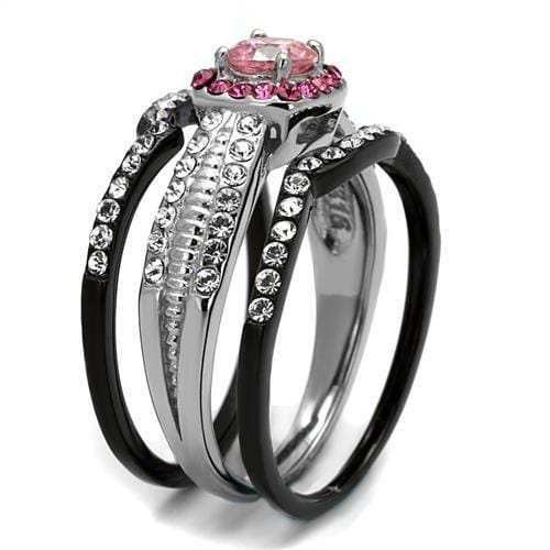 TK2651 - Two-Tone IP Black (Ion Plating) Stainless Steel Ring with AAA Grade CZ in Light Rose - Alamode - Flyclothing LLC