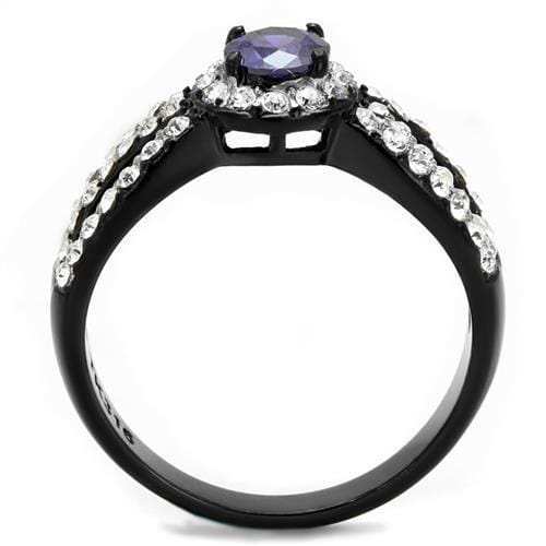 TK2653 - Two-Tone IP Black (Ion Plating) Stainless Steel Ring with AAA Grade CZ in Tanzanite - Alamode - Flyclothing LLC