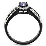 TK2653 - Two-Tone IP Black (Ion Plating) Stainless Steel Ring with AAA Grade CZ  in Tanzanite - Alamode