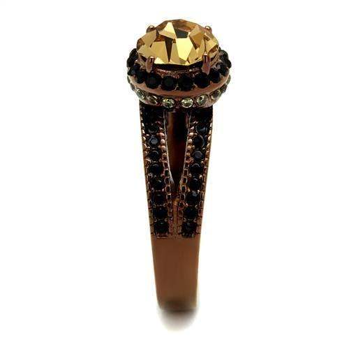 TK2654 - IP Coffee light Stainless Steel Ring with Top Grade Crystal in Light Smoked - Alamode - Flyclothing LLC