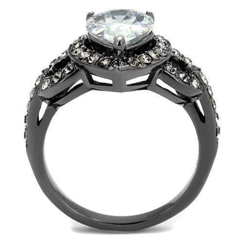 TK2655 - IP Light Black (IP Gun) Stainless Steel Ring with AAA Grade CZ in Clear - Alamode - Flyclothing LLC