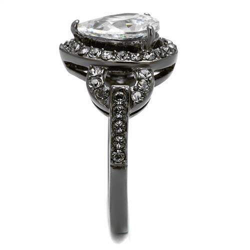 TK2655 - IP Light Black (IP Gun) Stainless Steel Ring with AAA Grade CZ in Clear - Alamode - Flyclothing LLC