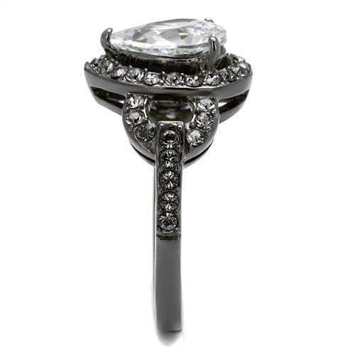 TK2655 - IP Light Black (IP Gun) Stainless Steel Ring with AAA Grade CZ in Clear - Alamode - Flyclothing LLC