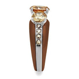 TK2656 - Two Tone IP Light Brown (IP Light coffee) Stainless Steel Ring with AAA Grade CZ  in Champagne - Alamode