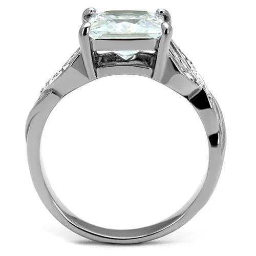 TK2657 - High polished (no plating) Stainless Steel Ring with AAA Grade CZ in Clear - Alamode - Flyclothing LLC