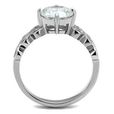 TK2658 - High polished (no plating) Stainless Steel Ring with AAA Grade CZ  in Clear - Alamode
