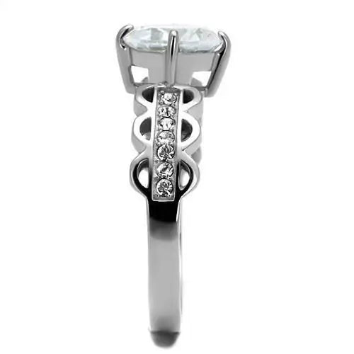 TK2658 - High polished (no plating) Stainless Steel Ring with AAA Grade CZ in Clear - Alamode - Flyclothing LLC