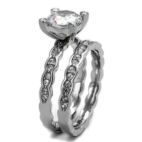 TK2659 - High polished (no plating) Stainless Steel Ring with AAA Grade CZ in Clear - Alamode - Flyclothing LLC