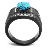 TK2662 - IP Light Black  (IP Gun) Stainless Steel Ring with Synthetic Turquoise in Sea Blue - Alamode