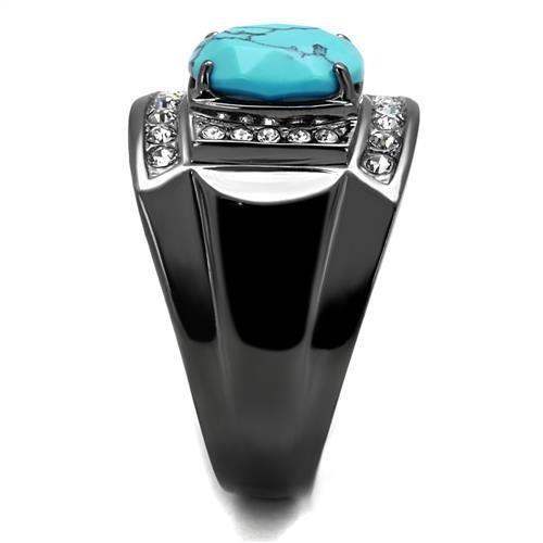 TK2662 - IP Light Black (IP Gun) Stainless Steel Ring with Synthetic Turquoise in Sea Blue - Alamode - Flyclothing LLC