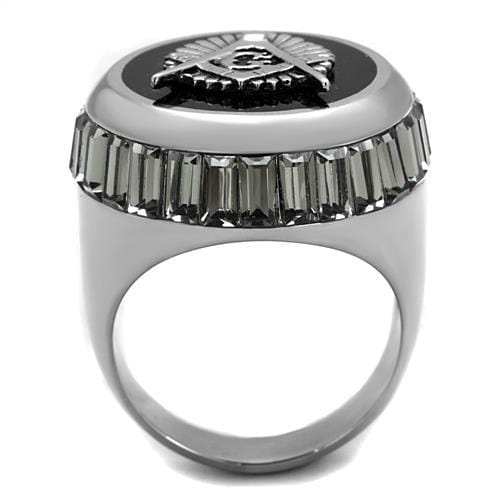TK2666 - High polished (no plating) Stainless Steel Ring with Top Grade Crystal in Jet - Alamode - Flyclothing LLC