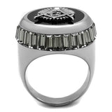 TK2666 - High polished (no plating) Stainless Steel Ring with Top Grade Crystal  in Jet - Alamode