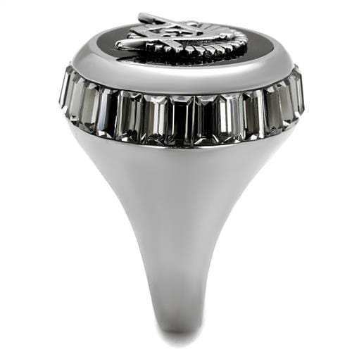 TK2666 - High polished (no plating) Stainless Steel Ring with Top Grade Crystal in Jet - Alamode - Flyclothing LLC