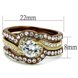 TK2669 - IP Gold & IP Light Brown (IP Light coffee) Stainless Steel Ring with AAA Grade CZ  in Clear - Alamode
