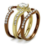 TK2669 - IP Gold & IP Light Brown (IP Light coffee) Stainless Steel Ring with AAA Grade CZ  in Clear - Alamode