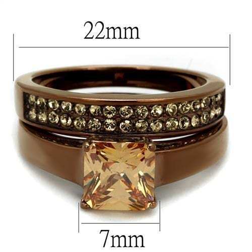 TK2670 - IP Coffee light Stainless Steel Ring with AAA Grade CZ in Champagne - Alamode - Flyclothing LLC