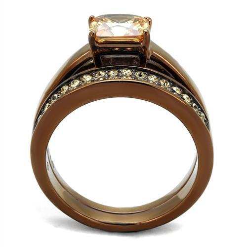 TK2670 - IP Coffee light Stainless Steel Ring with AAA Grade CZ in Champagne - Alamode - Flyclothing LLC