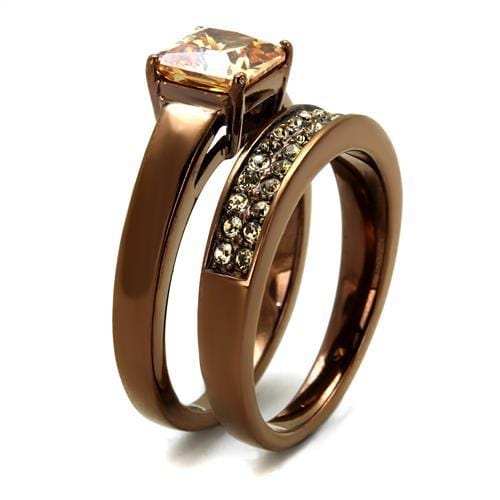 TK2670 - IP Coffee light Stainless Steel Ring with AAA Grade CZ in Champagne - Alamode - Flyclothing LLC
