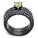 TK2672 - IP Light Black  (IP Gun) Stainless Steel Ring with AAA Grade CZ  in Apple Green color - Alamode