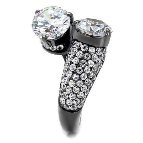 TK2674 - IP Light Black (IP Gun) Stainless Steel Ring with AAA Grade CZ in Clear - Alamode - Flyclothing LLC