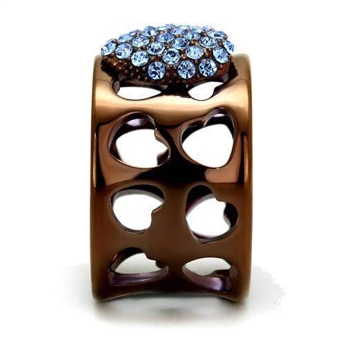 TK2676 - IP Coffee light Stainless Steel Ring with Top Grade Crystal in Aquamarine - Alamode - Flyclothing LLC