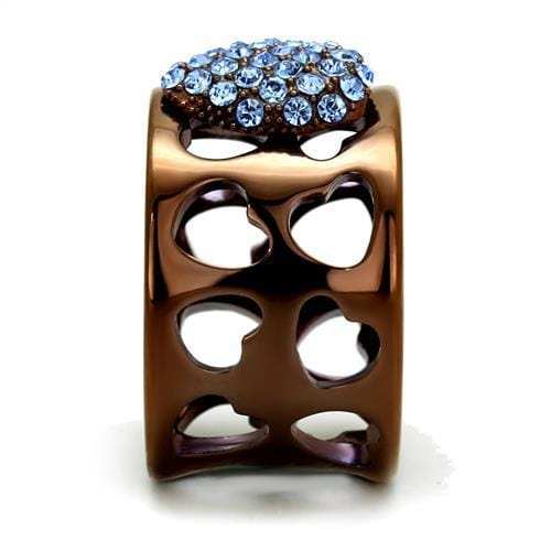 TK2676 - IP Coffee light Stainless Steel Ring with Top Grade Crystal in Aquamarine - Alamode - Flyclothing LLC