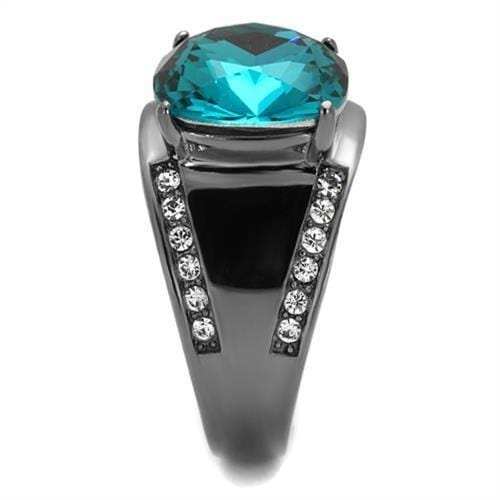 TK2678 - IP Light Black (IP Gun) Stainless Steel Ring with Top Grade Crystal in Blue Zircon - Alamode - Flyclothing LLC