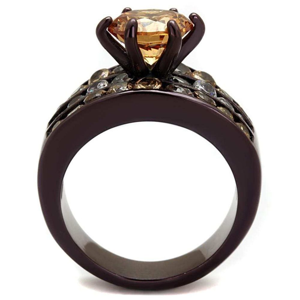 TK2681 - IP Dark Brown (IP coffee) Stainless Steel Ring with AAA Grade CZ in Champagne - Alamode - Flyclothing LLC