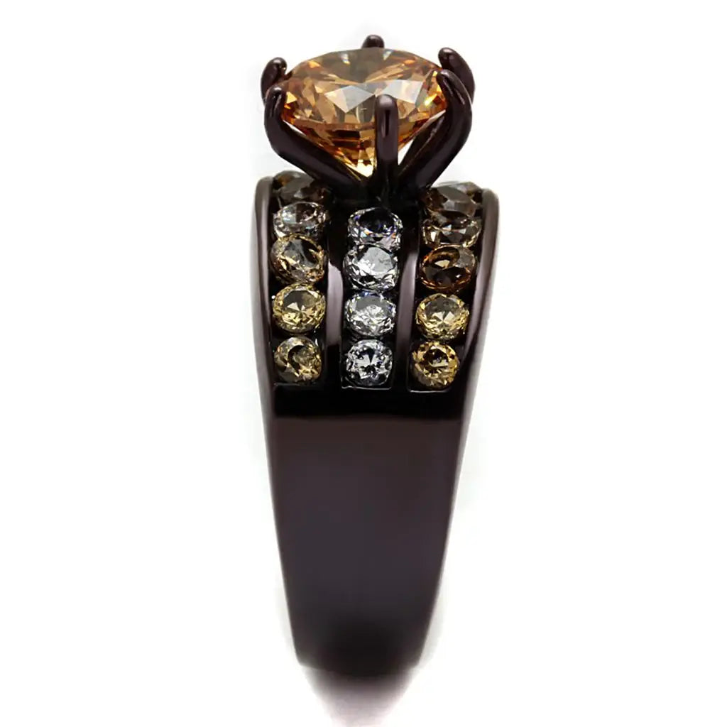 TK2681 - IP Dark Brown (IP coffee) Stainless Steel Ring with AAA Grade CZ in Champagne - Alamode - Flyclothing LLC