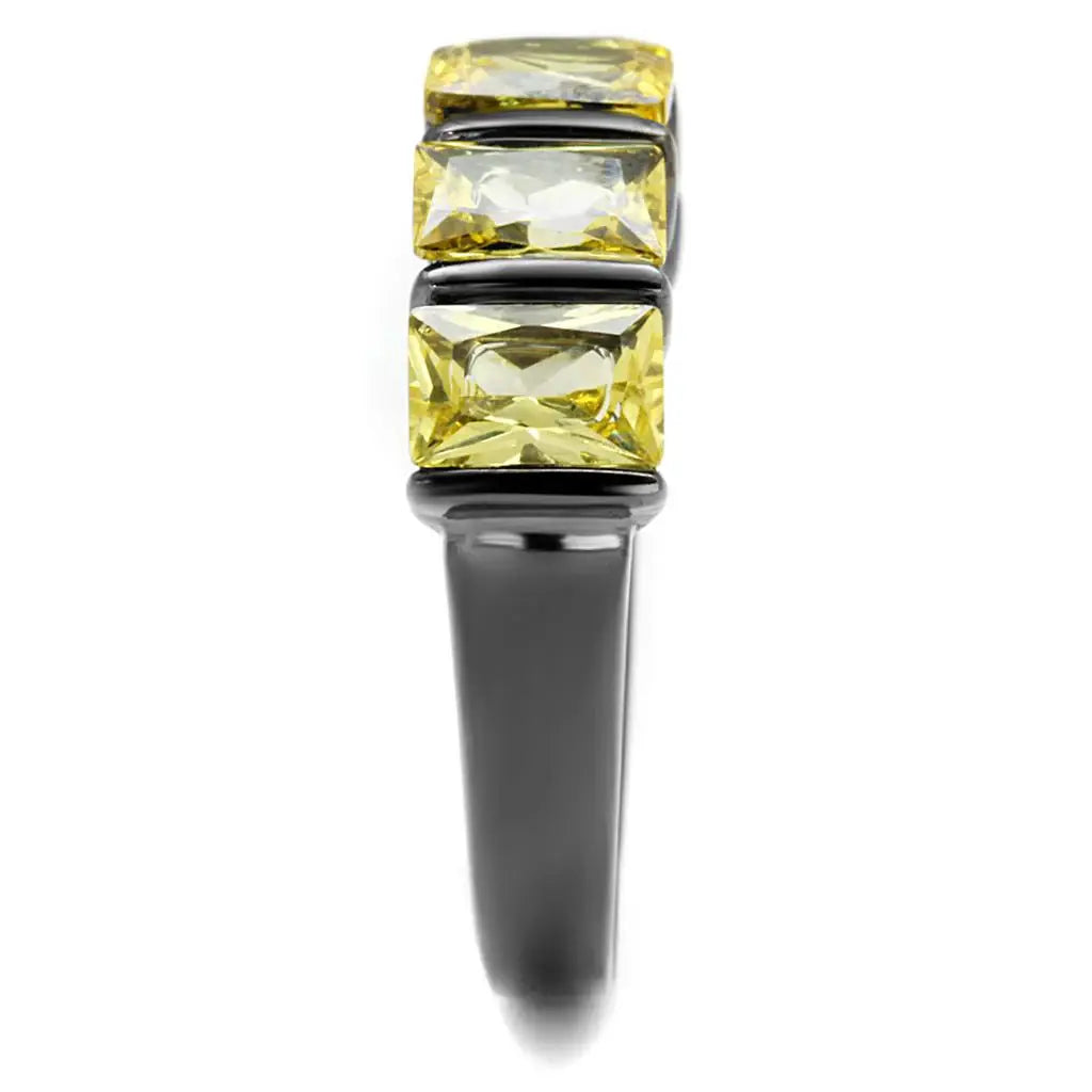 TK2683 - IP Light Black (IP Gun) Stainless Steel Ring with AAA Grade CZ in Topaz - Alamode - Flyclothing LLC