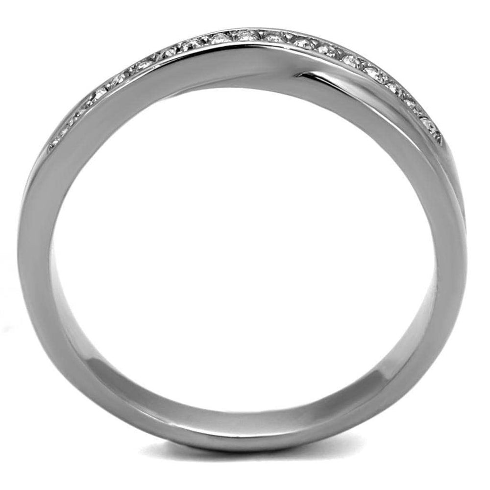 TK2684 - High polished (no plating) Stainless Steel Ring with Top Grade Crystal in Clear - Alamode - Flyclothing LLC
