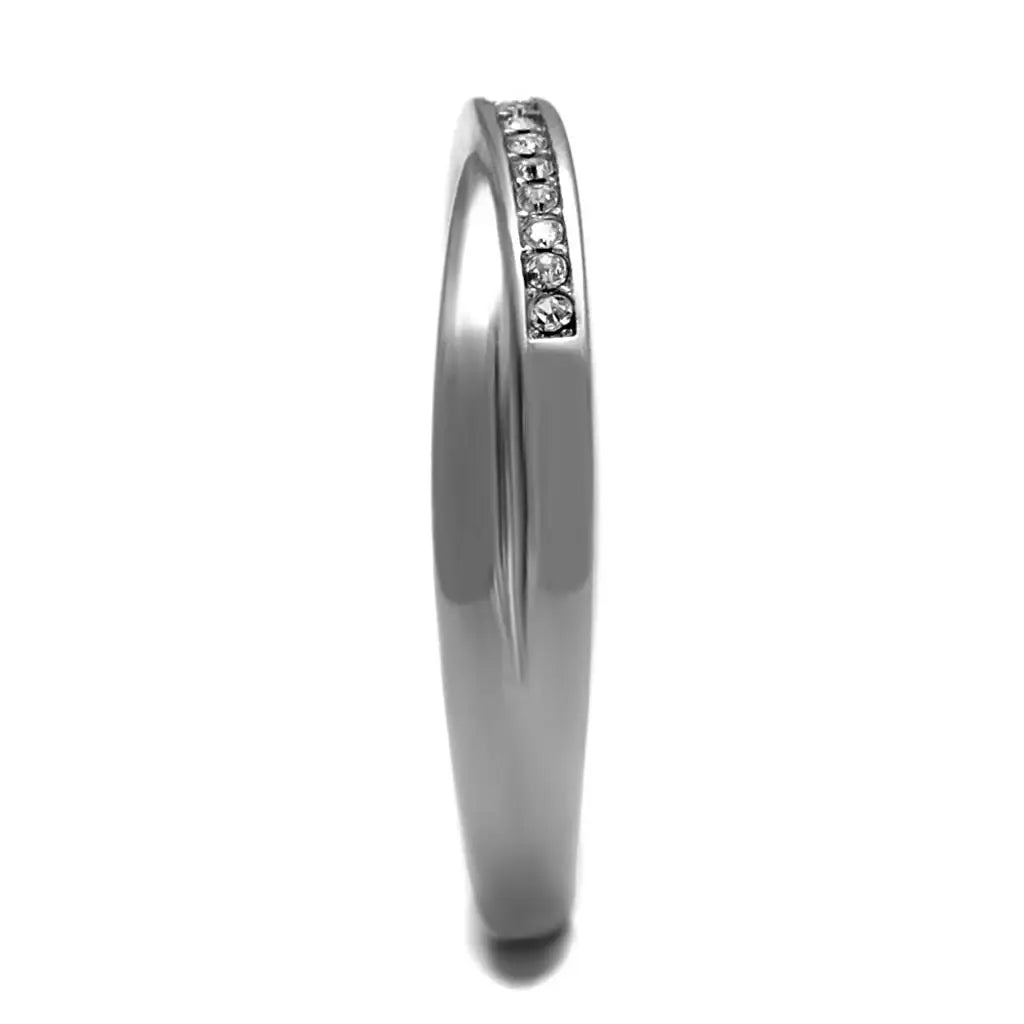 TK2684 - High polished (no plating) Stainless Steel Ring with Top Grade Crystal in Clear - Alamode - Flyclothing LLC