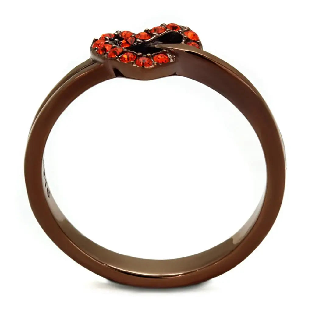 TK2686 - IP Coffee light Stainless Steel Ring with Top Grade Crystal in Orange - Alamode - Flyclothing LLC