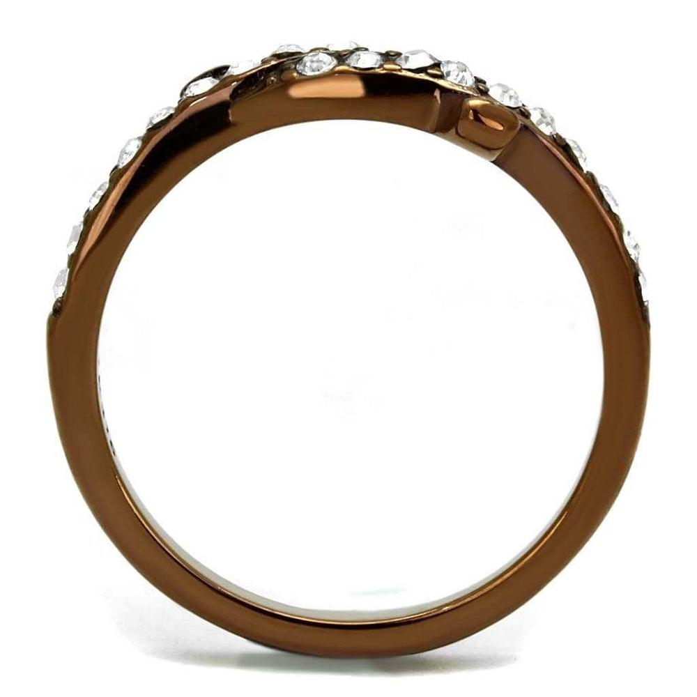 TK2687 - IP Coffee light Stainless Steel Ring with Top Grade Crystal in Clear - Alamode - Flyclothing LLC