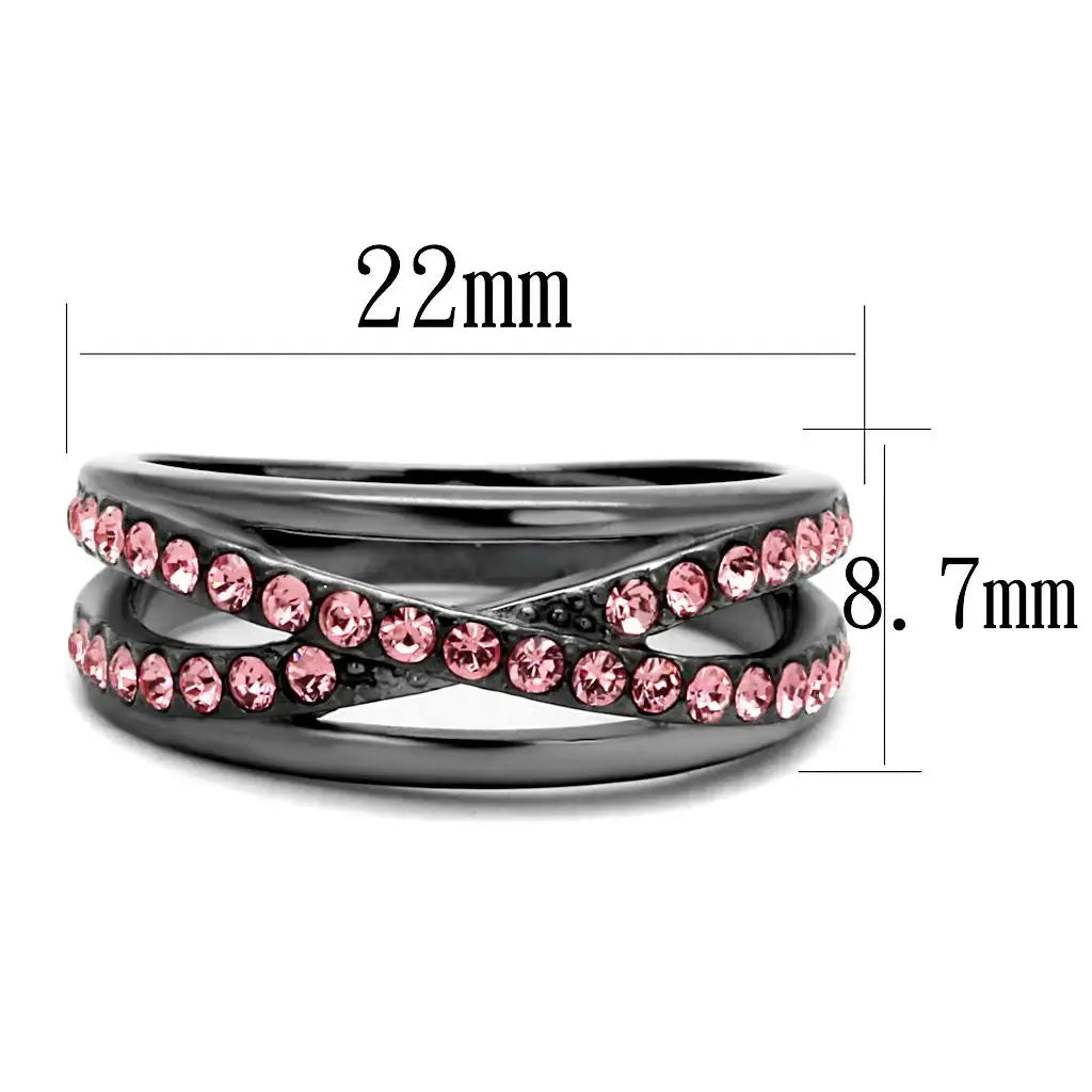 TK2688 - IP Light Black (IP Gun) Stainless Steel Ring with Top Grade Crystal in Light Peach - Alamode - Flyclothing LLC