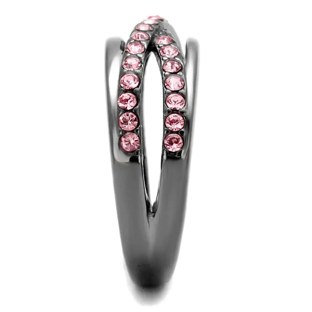 TK2688 - IP Light Black (IP Gun) Stainless Steel Ring with Top Grade Crystal in Light Peach - Alamode - Flyclothing LLC