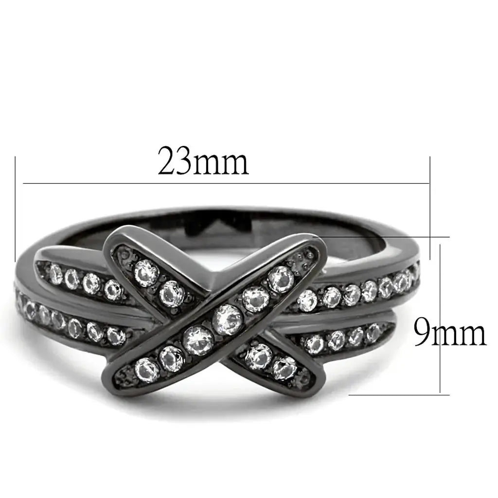 TK2689 - IP Light Black (IP Gun) Stainless Steel Ring with AAA Grade CZ in Clear - Alamode - Flyclothing LLC