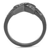 TK2689 - IP Light Black  (IP Gun) Stainless Steel Ring with AAA Grade CZ  in Clear - Alamode