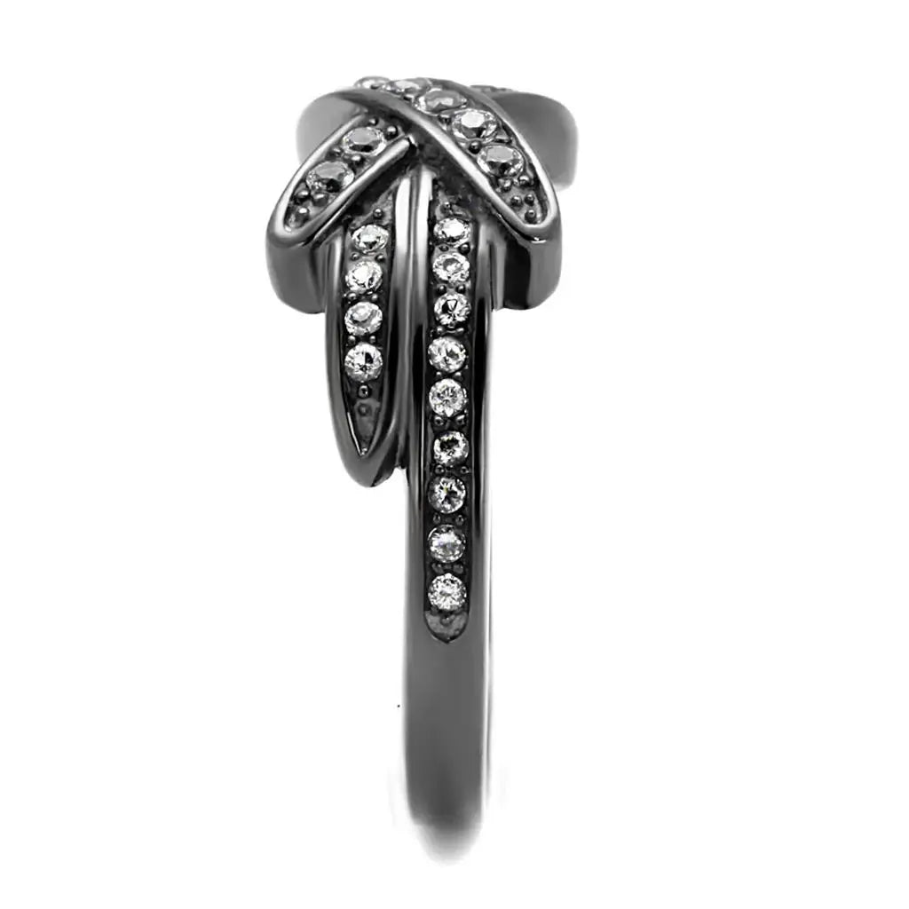 TK2689 - IP Light Black (IP Gun) Stainless Steel Ring with AAA Grade CZ in Clear - Alamode - Flyclothing LLC