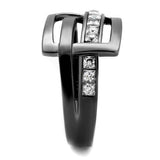 TK2690 - IP Light Black  (IP Gun) Stainless Steel Ring with AAA Grade CZ  in Clear - Alamode
