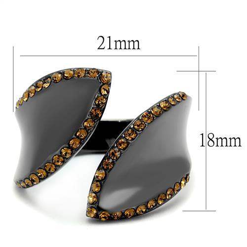 TK2692 - IP Light Black (IP Gun) Stainless Steel Ring with Top Grade Crystal in Smoked Quartz - Alamode - Flyclothing LLC