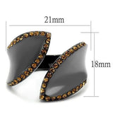 TK2692 - IP Light Black  (IP Gun) Stainless Steel Ring with Top Grade Crystal  in Smoked Quartz - Alamode