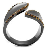 TK2692 - IP Light Black  (IP Gun) Stainless Steel Ring with Top Grade Crystal  in Smoked Quartz - Alamode