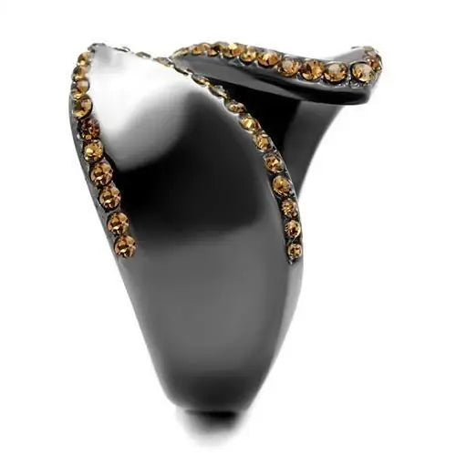 TK2692 - IP Light Black (IP Gun) Stainless Steel Ring with Top Grade Crystal in Smoked Quartz - Alamode - Flyclothing LLC