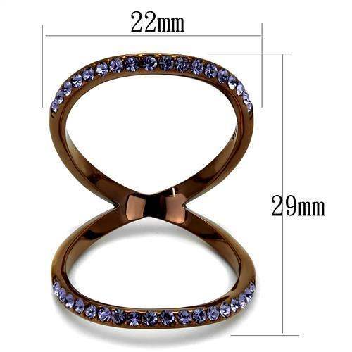 TK2693 - IP Coffee light Stainless Steel Ring with Top Grade Crystal in Tanzanite - Alamode - Flyclothing LLC