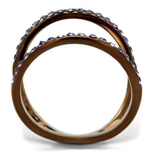TK2693 - IP Coffee light Stainless Steel Ring with Top Grade Crystal in Tanzanite - Alamode - Flyclothing LLC