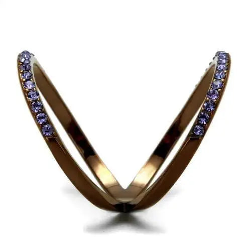 TK2693 - IP Coffee light Stainless Steel Ring with Top Grade Crystal in Tanzanite - Alamode - Flyclothing LLC