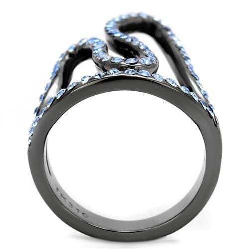 TK2695 - IP Light Black (IP Gun) Stainless Steel Ring with Top Grade Crystal in Aquamarine - Alamode - Flyclothing LLC